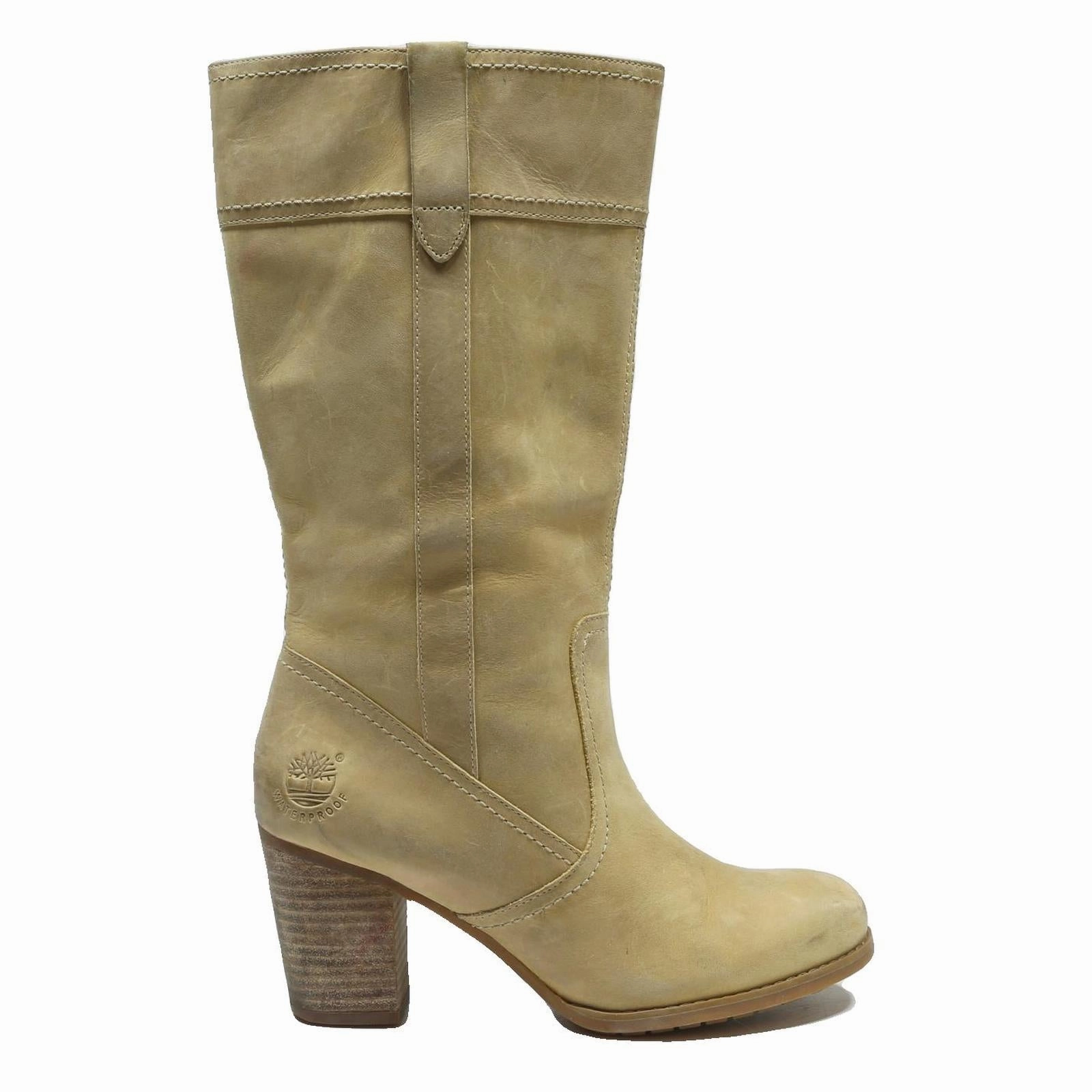 TIMBERLAND Womens Leather Beige High Heel Boots UK 5 Waterproof Stylish Ankle Boots Suede