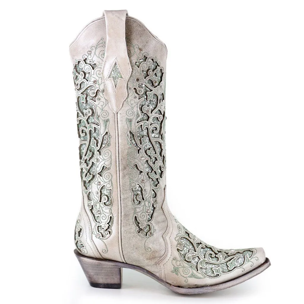 Corral Ladies Martina Green White Glitter Crystals Wedding Boots A3321 Xc Ski Boots