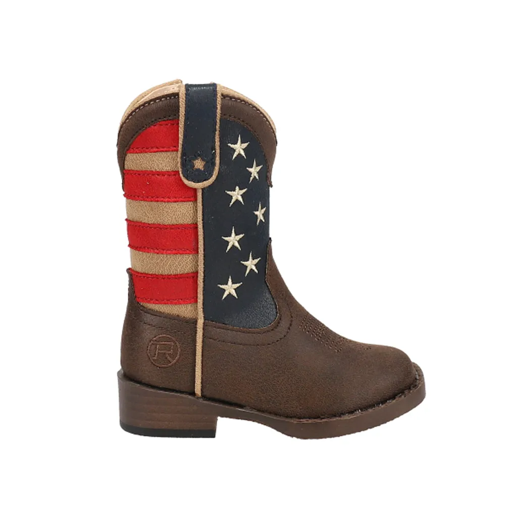 American Patriot Square Toe Cowboy Boots (Toddler) Cowgirl Heeled Boots
