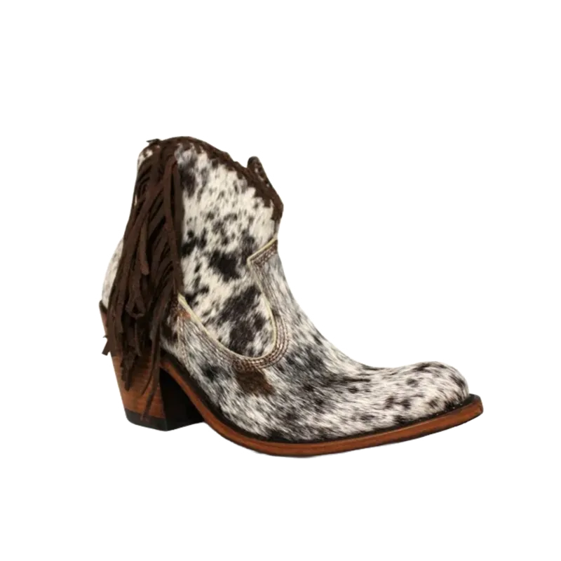 Liberty Black Ladies Pelo Granizo Fringe Cafe Cowhide Booties LB-712320-AU Kizik Boots