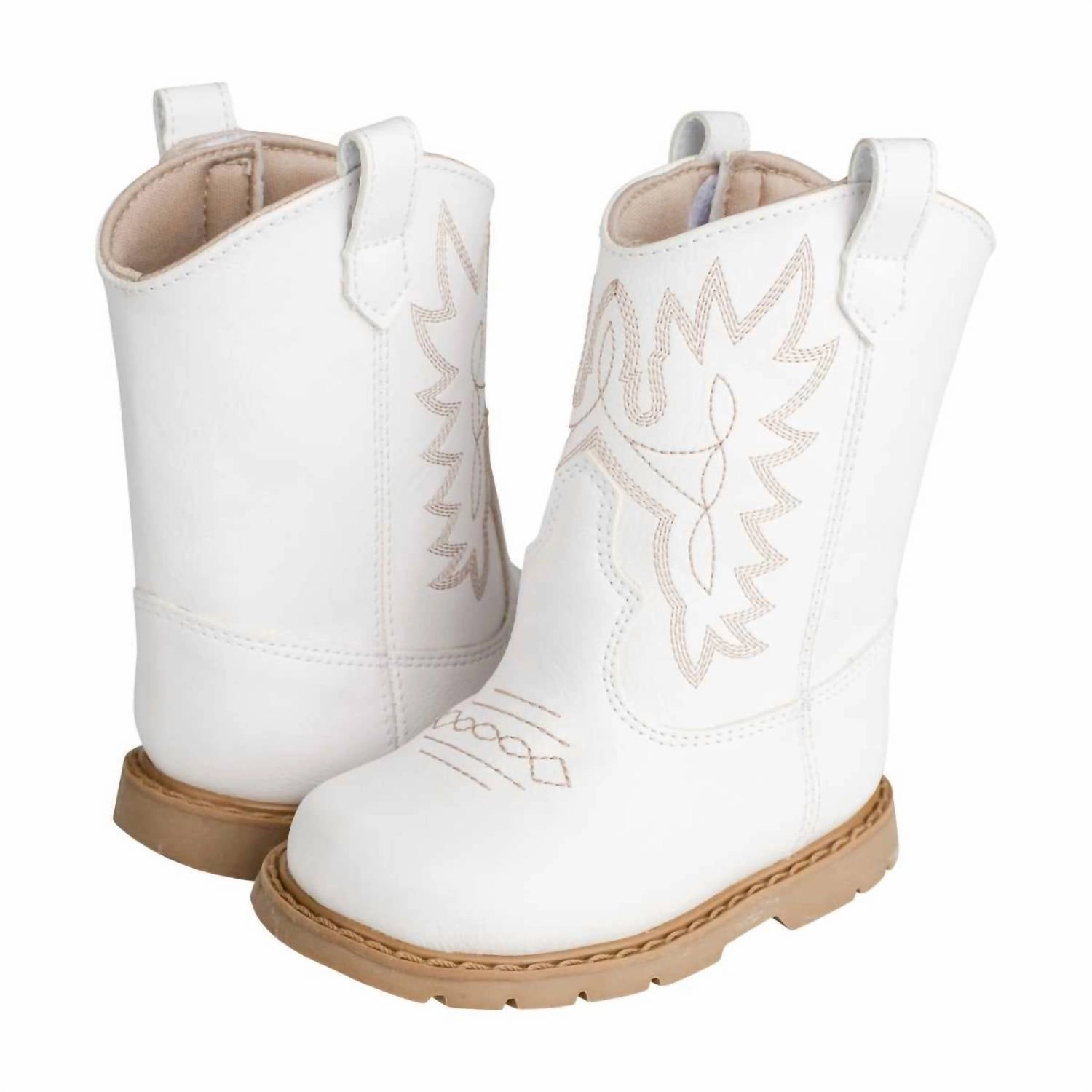 Toddler Girl's Tan Stitching Western Boot In White Spray Waterproofing For Boots