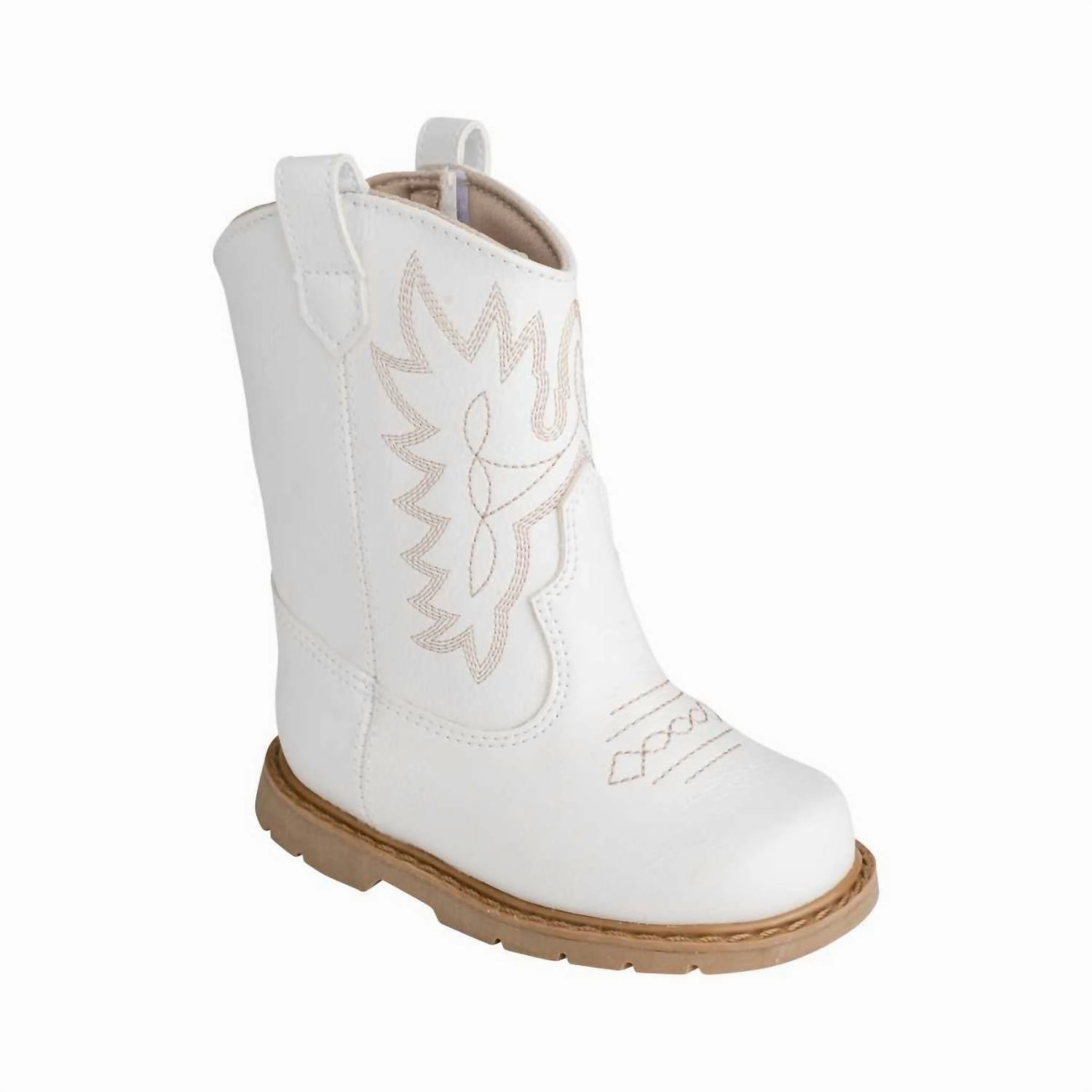 Toddler Girl's Tan Stitching Western Boot In White Boots And Chukkas