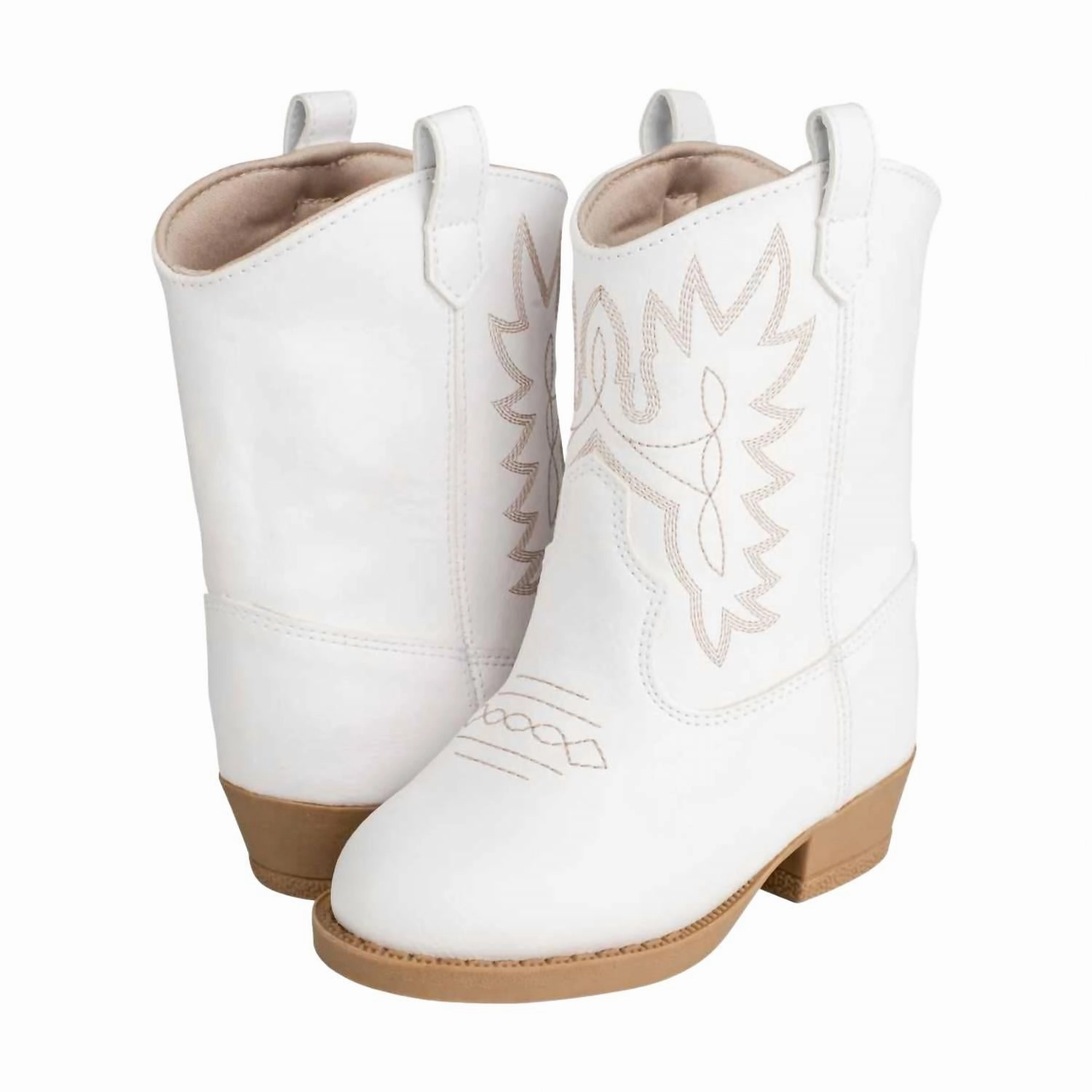 Toddler Girl's Tan Stitching Western Boot In White Good Working Boots