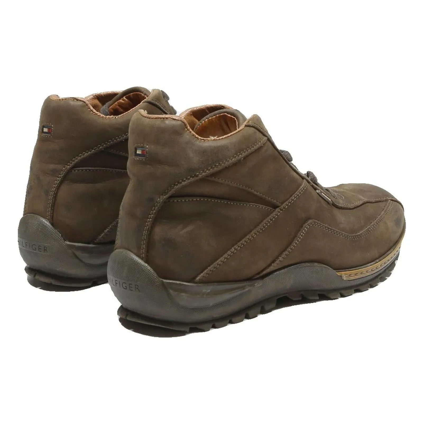 Winter Rubber Boots TOMMY HILFIGER Mens Lace-Up Leather Brown Boots UK 8 Casual Comfort