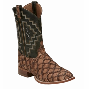 Tony Lama Men's Leviathan Pirarucu Fish Chocolate Exotic Boots 6082 Chore Boots