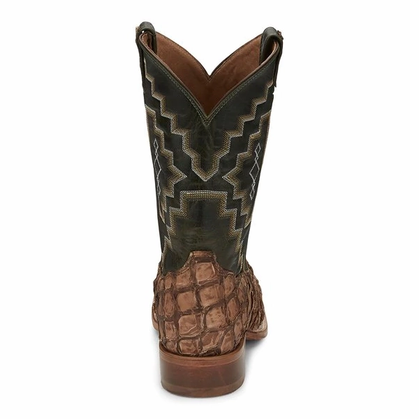 Tony Lama Men's Leviathan Pirarucu Fish Chocolate Exotic Boots 6082 Duck Feet Boots