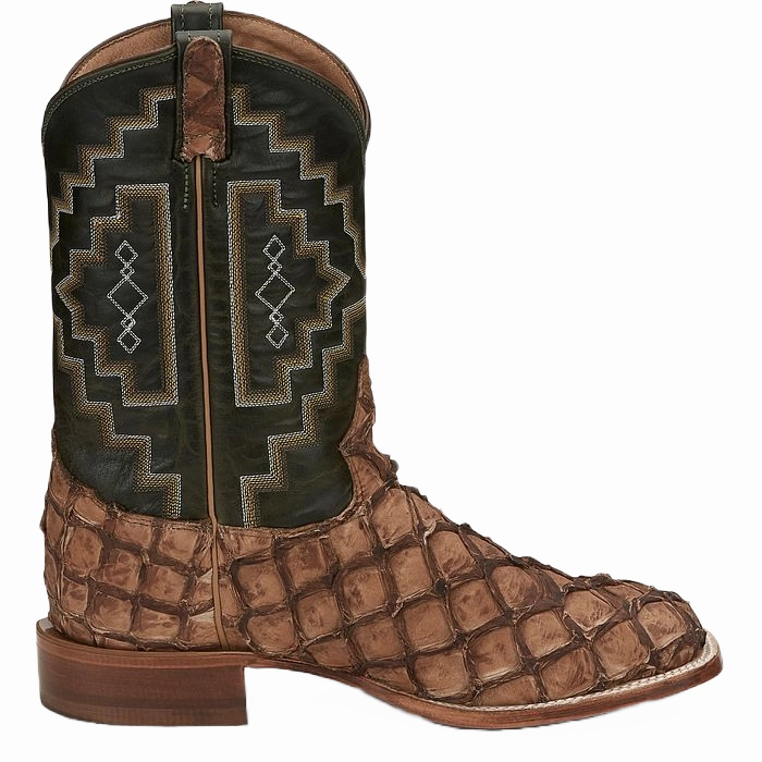 Tony Lama Men's Leviathan Pirarucu Fish Chocolate Exotic Boots 6082 Heel Boots