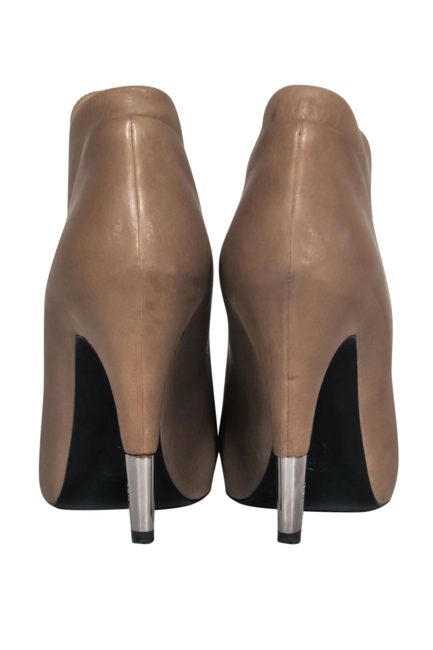 Floral Boots Top Quality Chanel  Beige Leather Stiletto w/ Navy Blue Cap Toe Lace Up Booties Sz 7