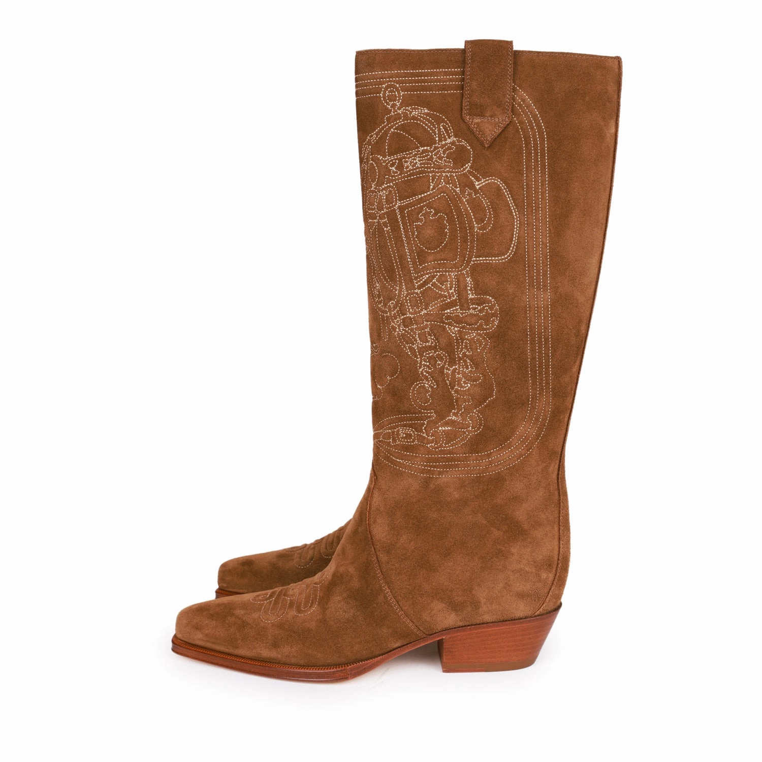 Boots For Women Pointed Toe Top quality Hermes Brown Suede Calfskin "Folk 35" Cowboy Boots 36.5