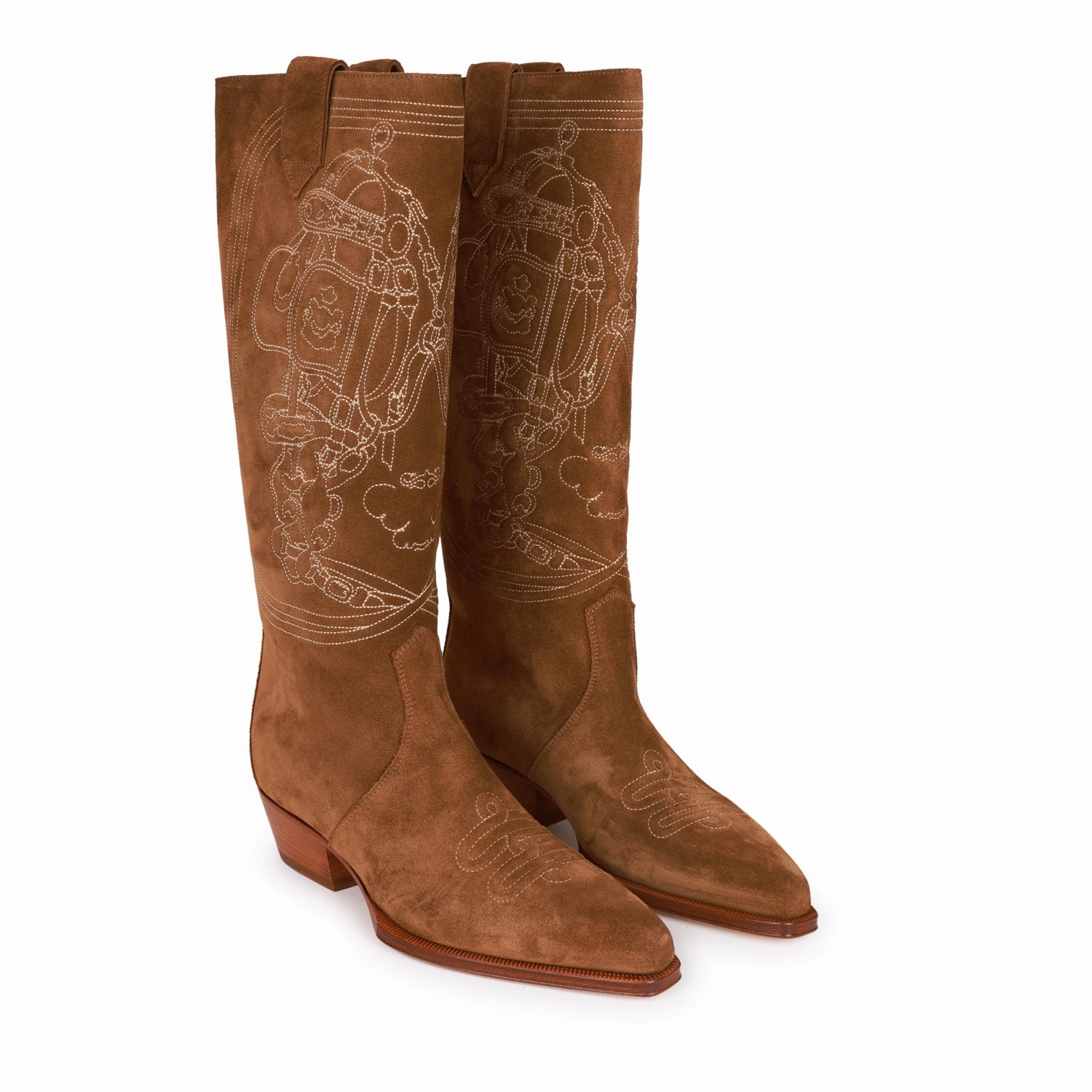 Top quality Hermes Brown Suede Calfskin "Folk 35" Cowboy Boots 36.5 Rideing Boots