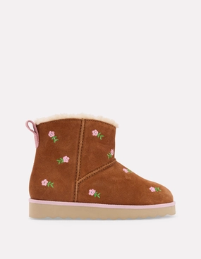 Warm Winter Dress Boots Embroidered Cosy Boots-Embroidered Tan