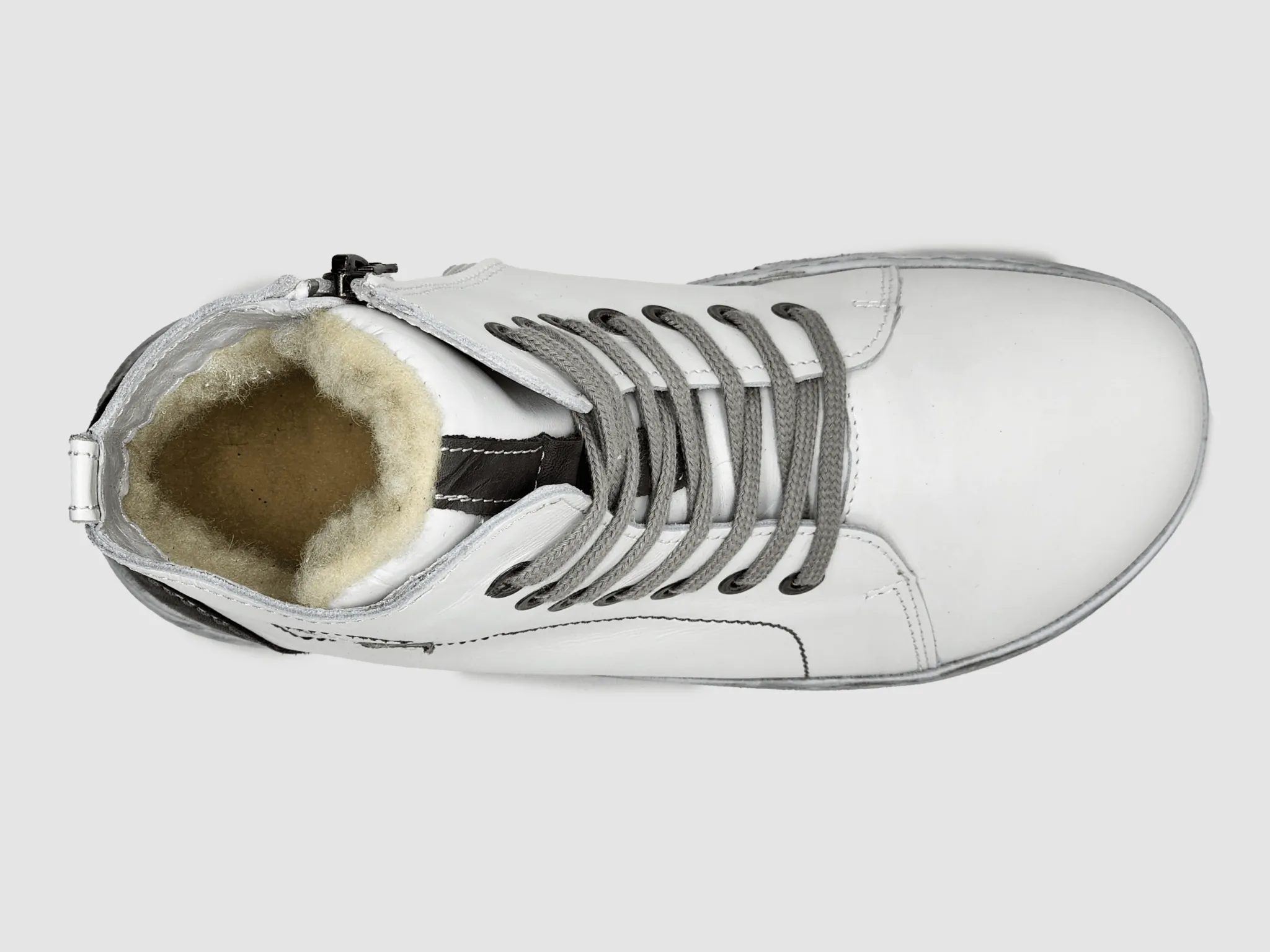 Horse Riding Leather Boots Women's Original Thick Wool-Lined Zip-Up Leather Boots - White