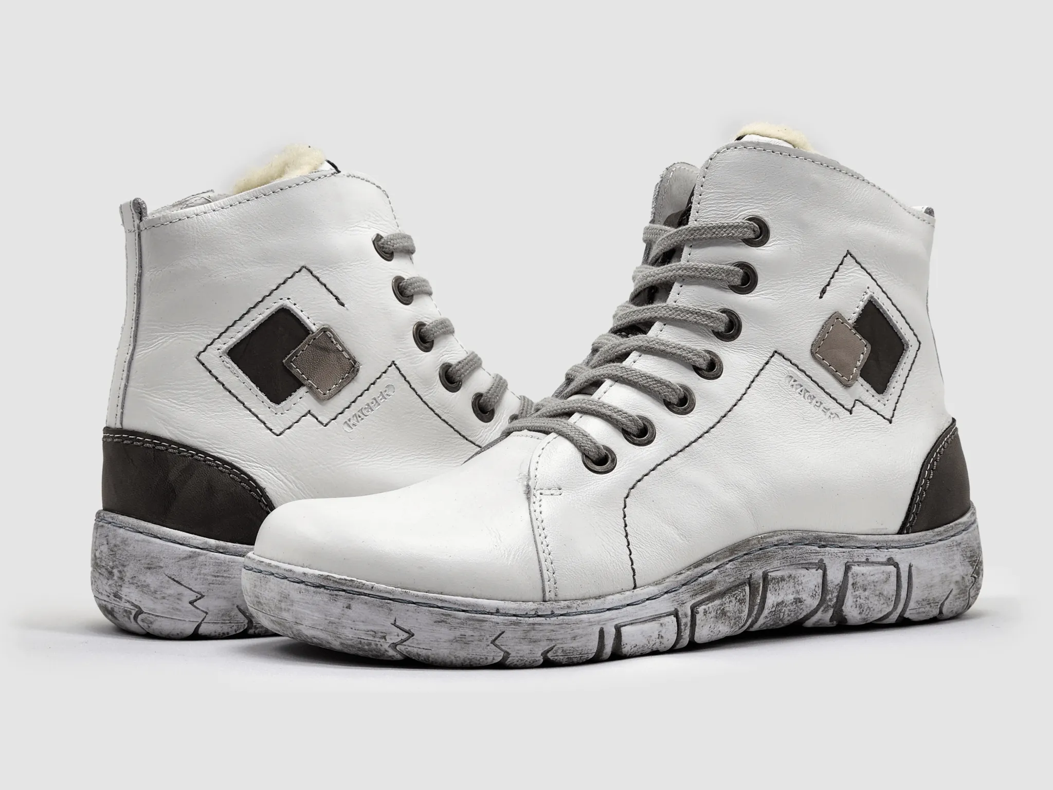 Cool Cowboy Boots Women's Original Thick Wool-Lined Zip-Up Leather Boots - White