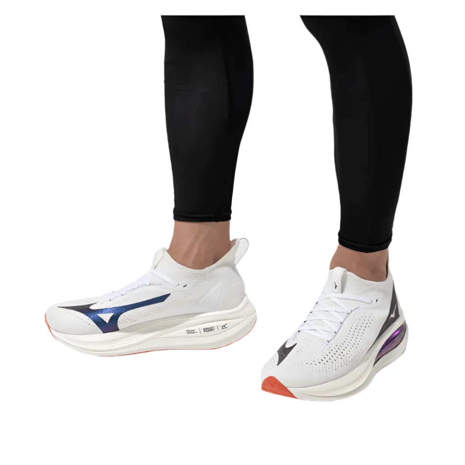 Mizuno Men's Neo Vista 2 Running Shoes in White/White/Iris Bloom AW25 Cross Training Shoes Made In Usa