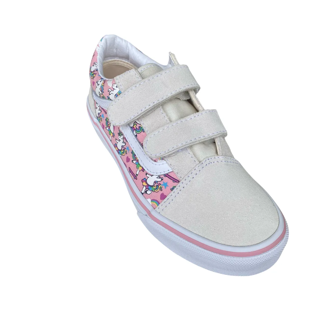 Sneakers Crocs Vans scarpa sneakers da ragazza con velcro Old Skool V Ballet Skaticorn Marshmal VN000CYDCY71 bianco-rosa