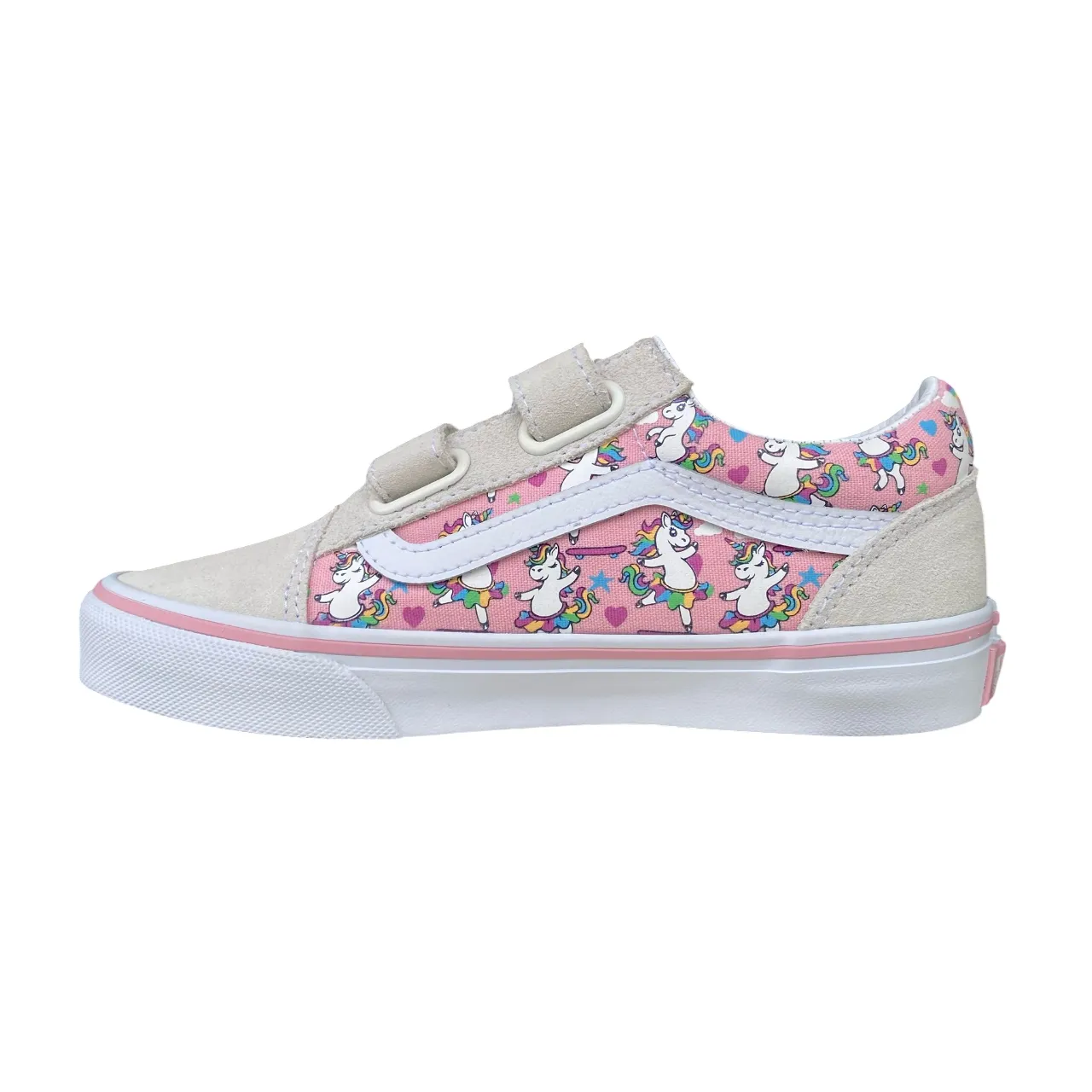 Vans scarpa sneakers da ragazza con velcro Old Skool V Ballet Skaticorn Marshmal VN000CYDCY71 bianco-rosa Life Aquatic Sneakers