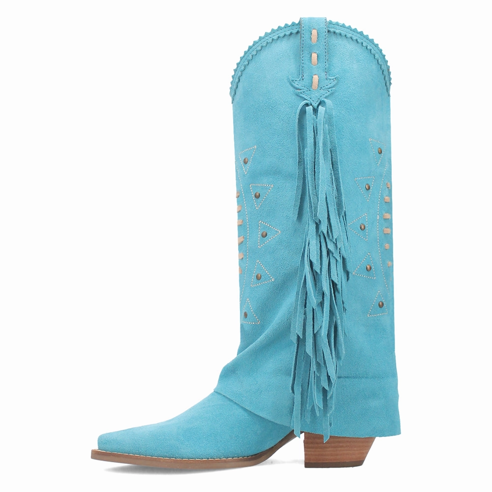 Spirit Trail Studded Embroidered Fringe Snip Toe Pull On Cowboy Boots Hopalong Boots