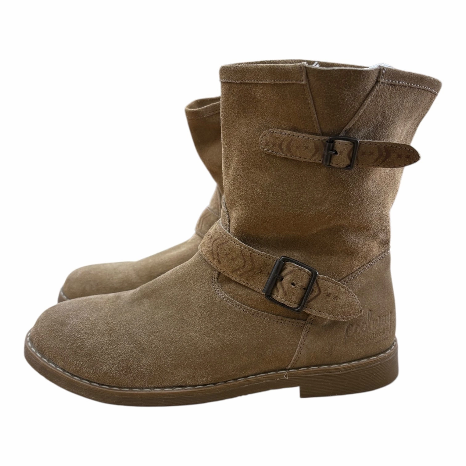 Boots Ankle Flats By Clothes Mentor In Tan, Size:9 Faux Leather Wedge Ankle Boots