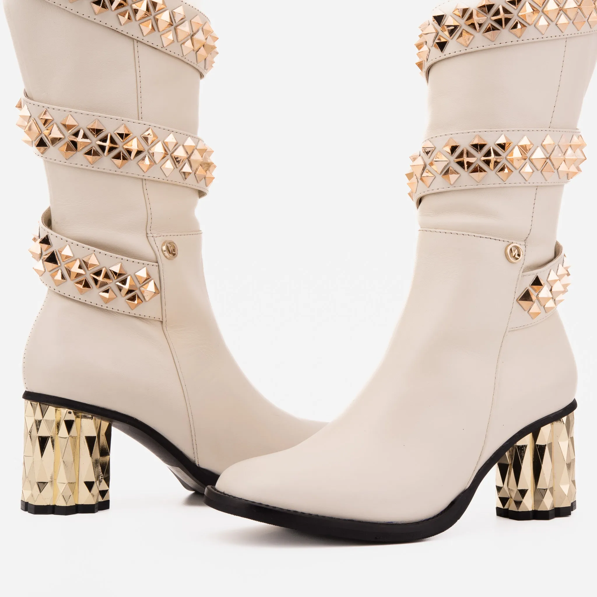 The Gladiator Cream Leather Knee High Women Boot Boots With Spikes