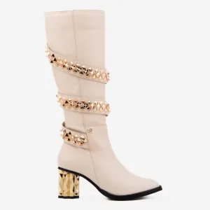 Steel Toe Boots The Gladiator Cream Leather Knee High Women Boot