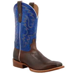 Cartoon Cowboy Boots Twisted X 12" Rancher Indigo Blue & Brown Square Toe Boots MRAL029