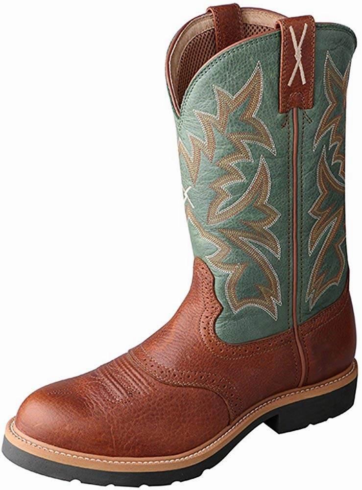 Twisted X Men's Saddle Vamp Pull-On Work Boot Steel Toe Boots Stitches