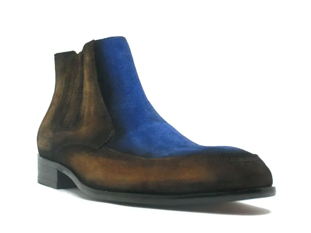 Two Tone Suede Chelsea Boots Gold Ankle Boots
