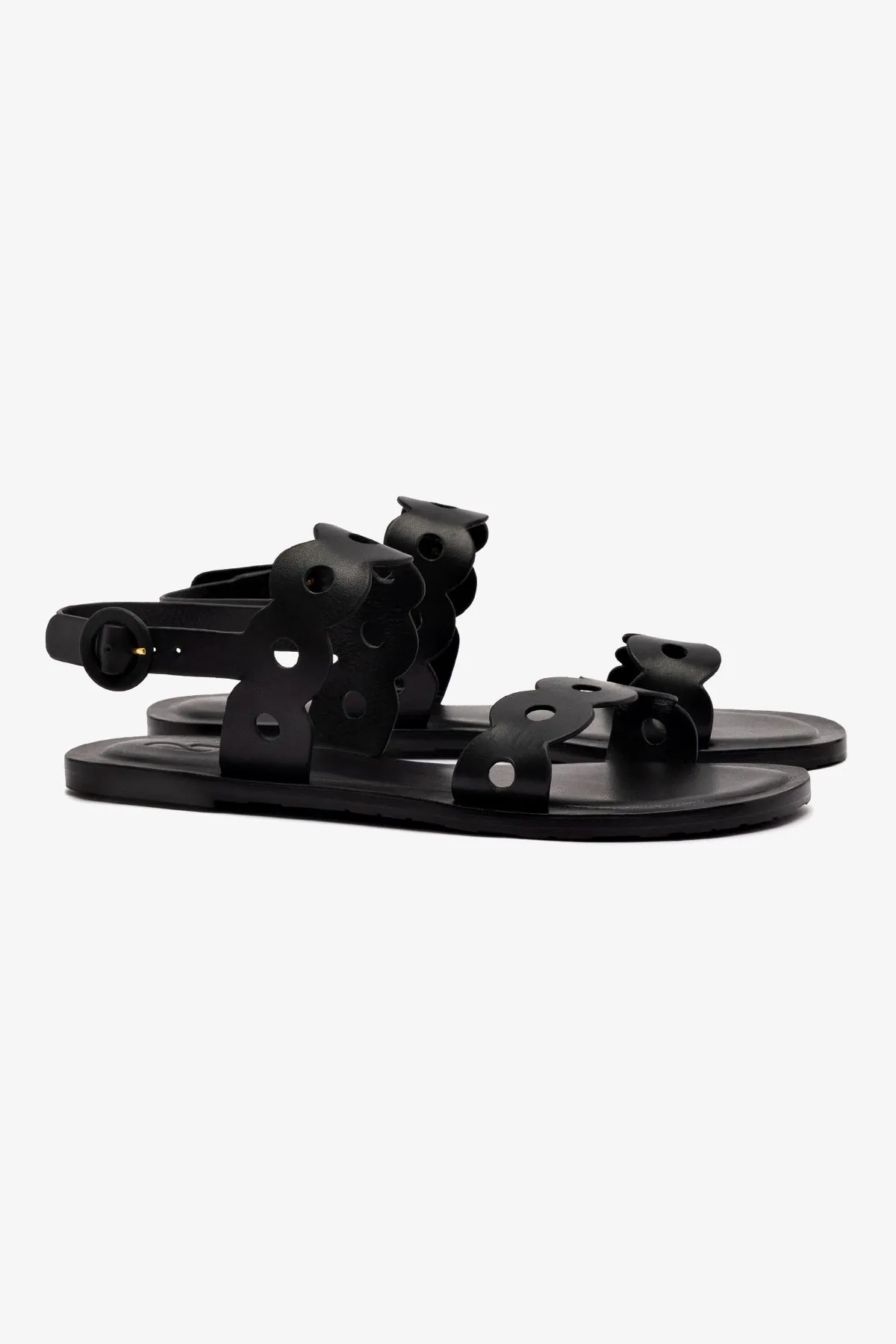 Florence Flat Sandal In Black Leather Flat Boat Shoes