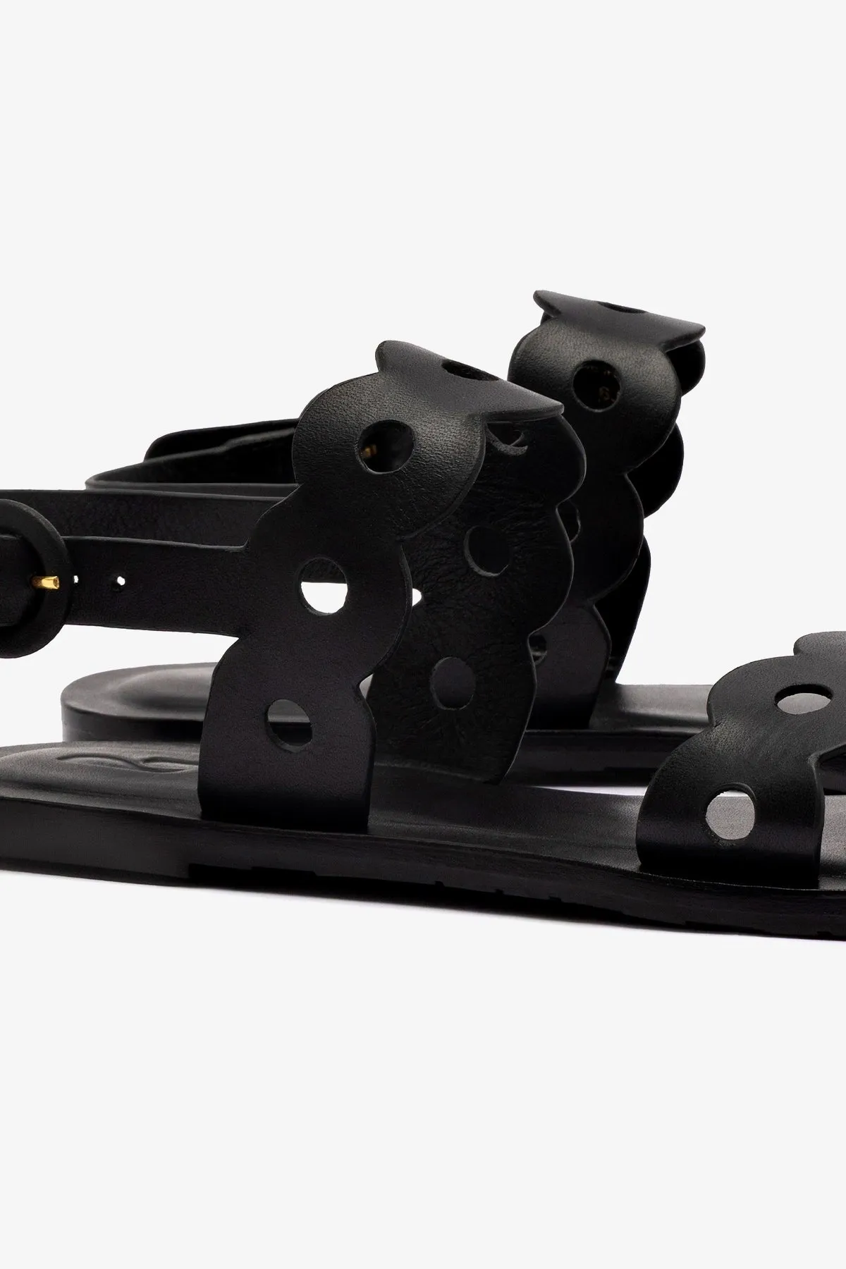 Florence Flat Sandal In Black Leather Flat Bridal Shoes