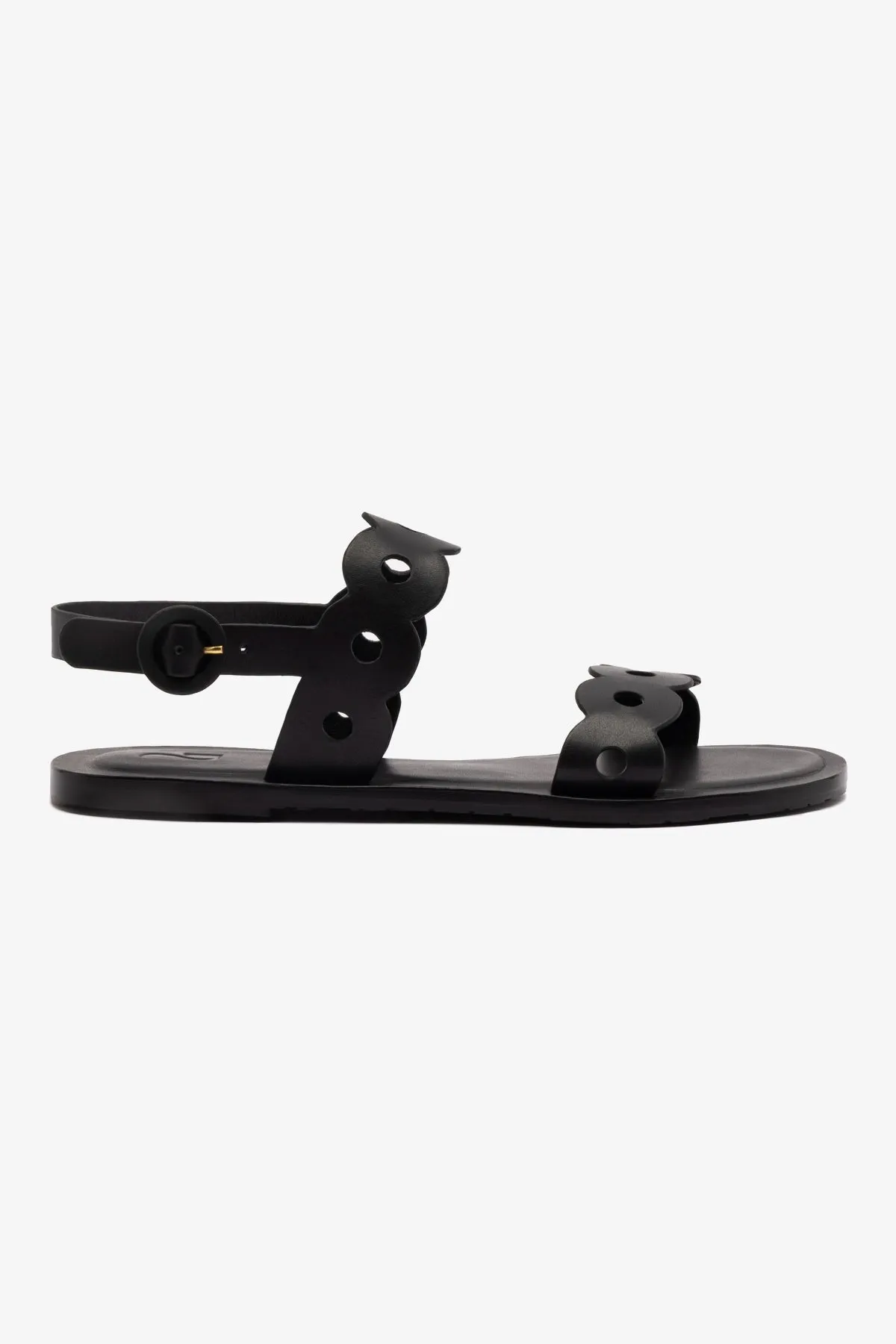 Florence Flat Sandal In Black Leather Flat Winter Wedding Shoes