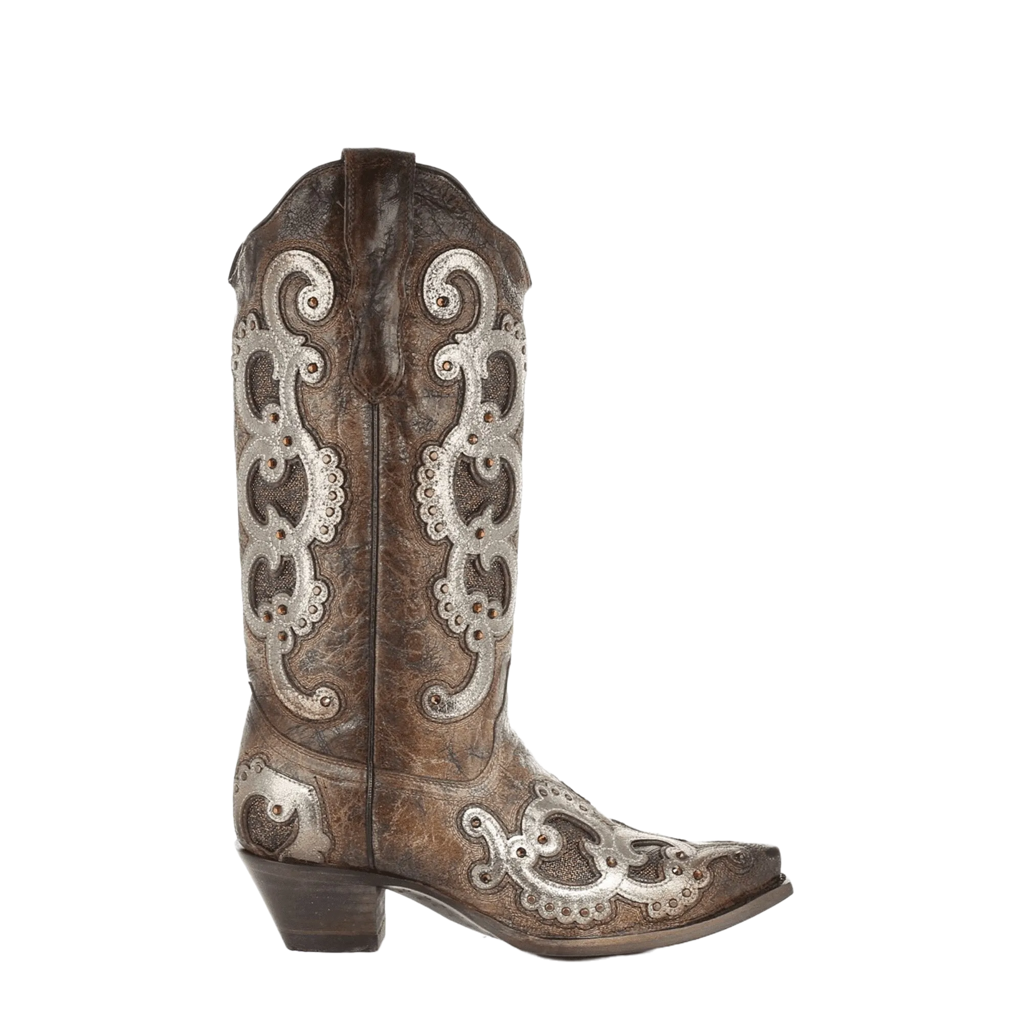 Corral Ladies Brown & Grey Overlay Embroidery & Studs Boots E1509 Outfit Combat Boots