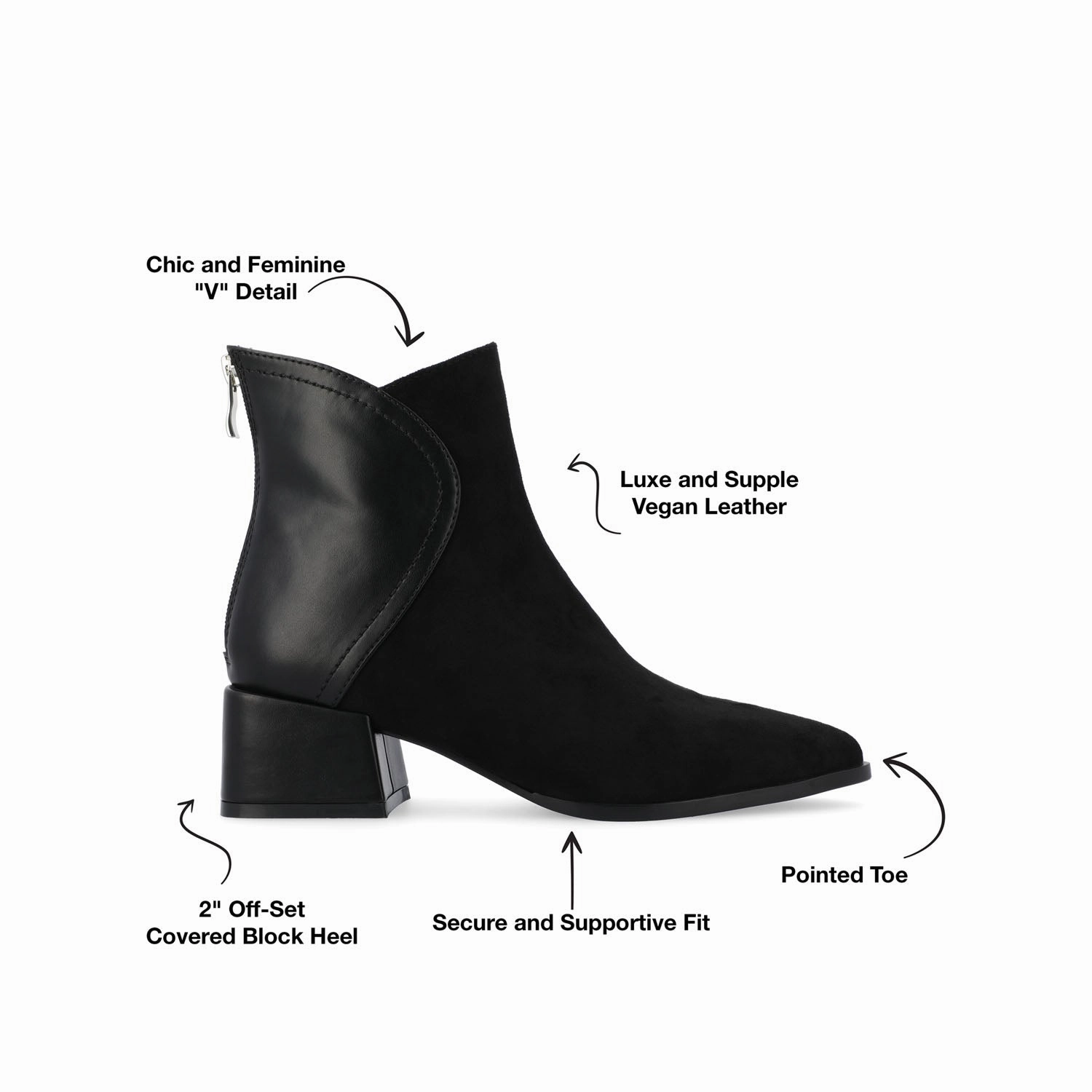 Side Zipper Boots CONSUELLO POINTED TOE BOOTIES IN VEGAN LEATHER