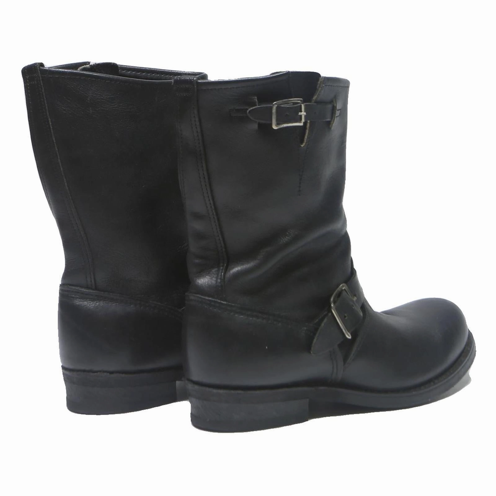 VULCAN Womens Leather Biker Boots Black UK 7.5 Buckle Detail Classic Stylish Leather Biker Boots