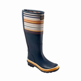 Cowboy Boots Heels Pendleton Ladies Bridger Stripe Navy Tall Rubber Boots PW2279-410