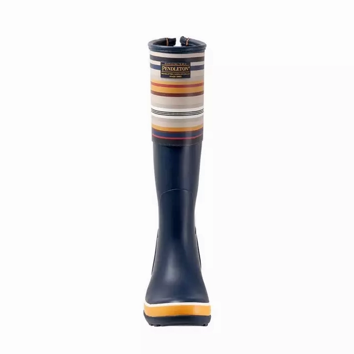 Floral Embroidered Cowgirl Boots Pendleton Ladies Bridger Stripe Navy Tall Rubber Boots PW2279-410