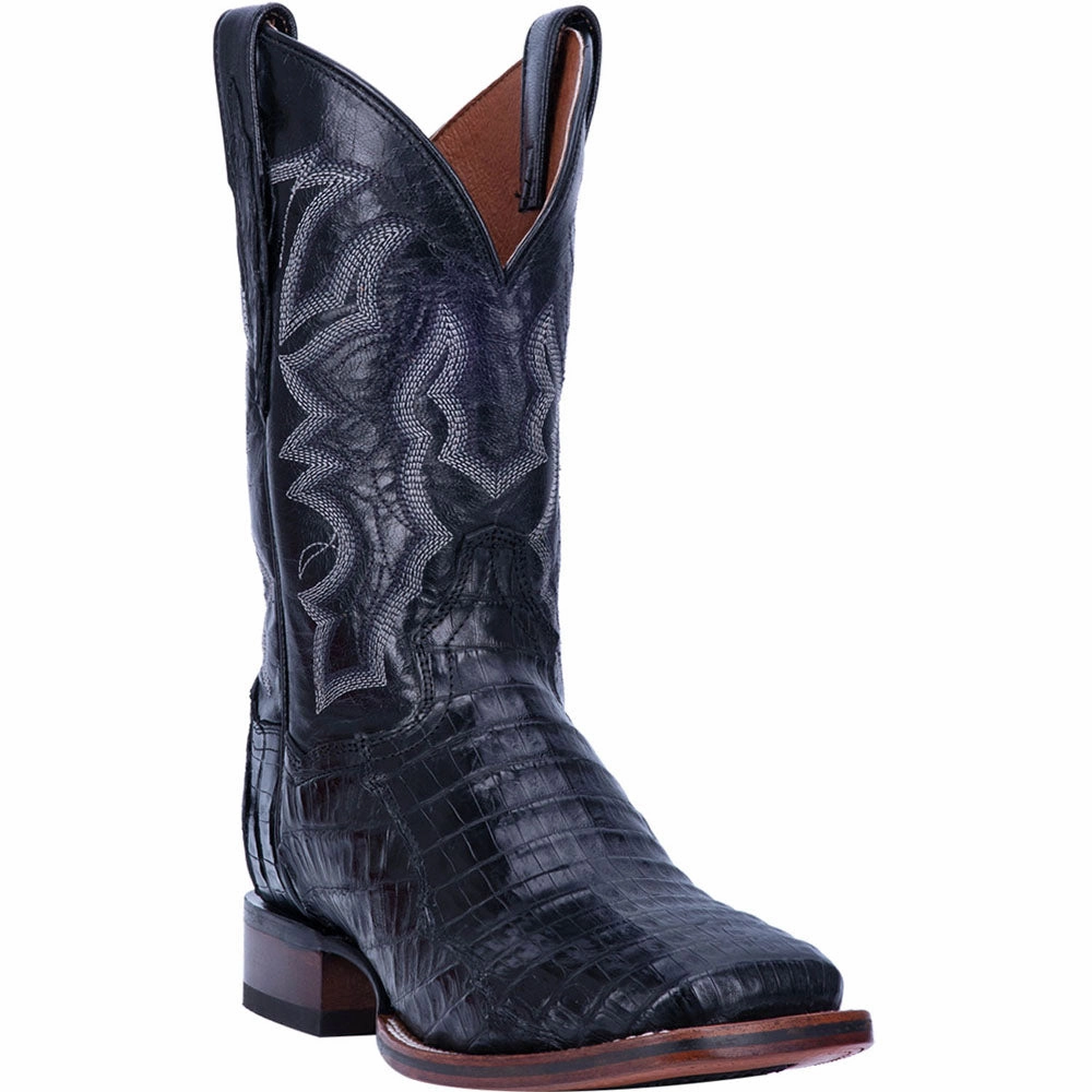 Alaia Boots Kingsly Caiman Croc Embroidered Square Toe Pull On Cowboy Boots