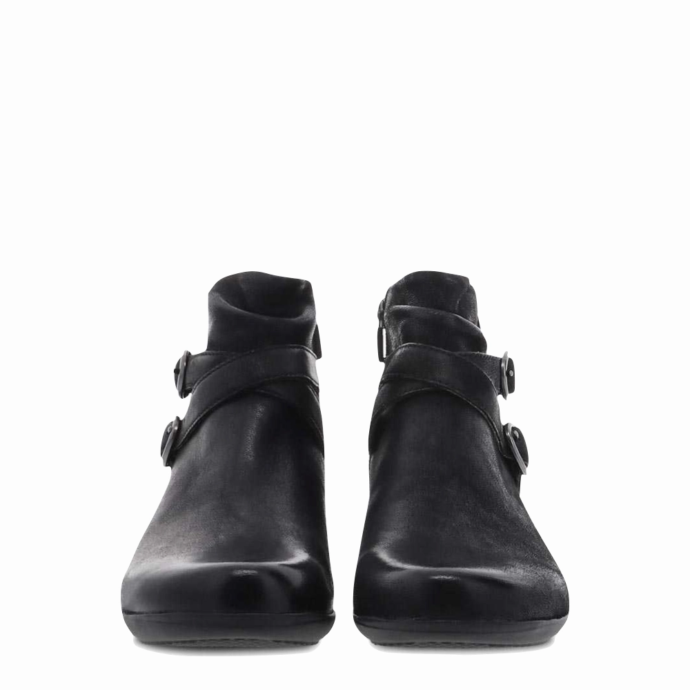 Dansko Women's Faithe Side Zip Heeled Boot in Black Biker Western Boots