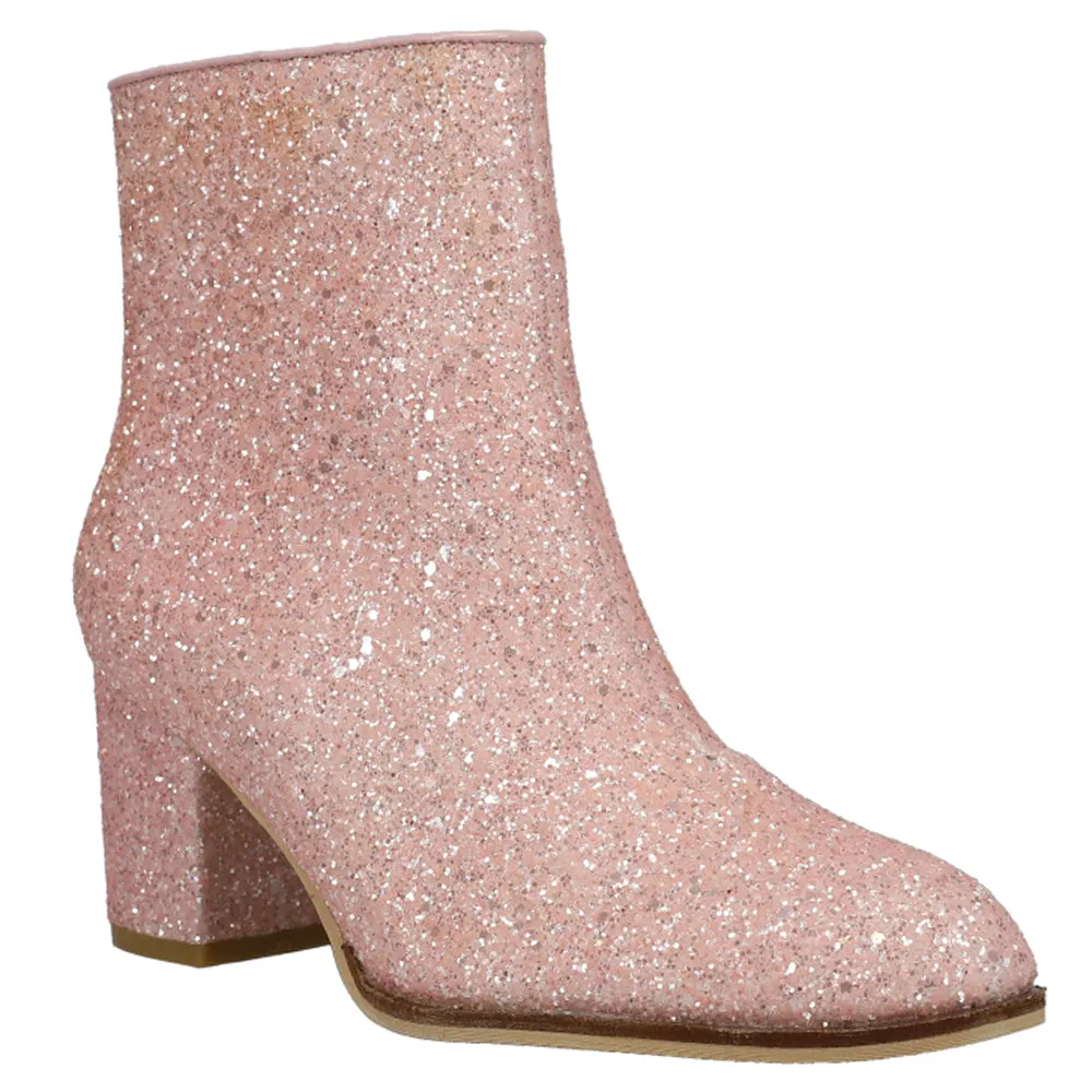 Razzle Dazzle Glitter Round Toe Zippered Booties Office Casual Boots