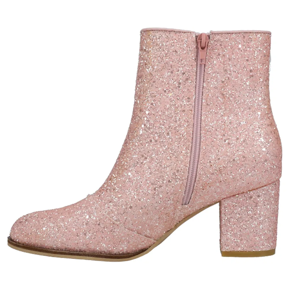 Razzle Dazzle Glitter Round Toe Zippered Booties Most Comfortable Boots For Walking All Day