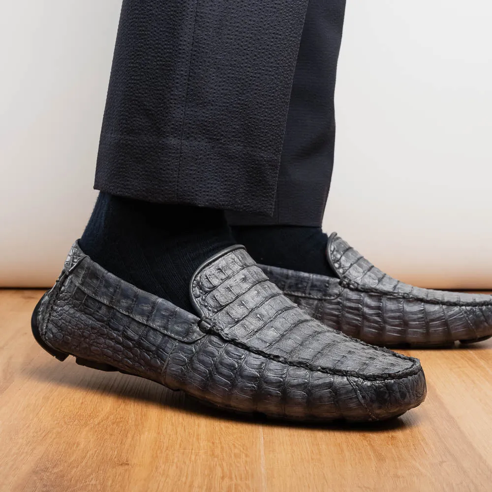 Remo Gray Faux Leather Chunky Heel Loafers