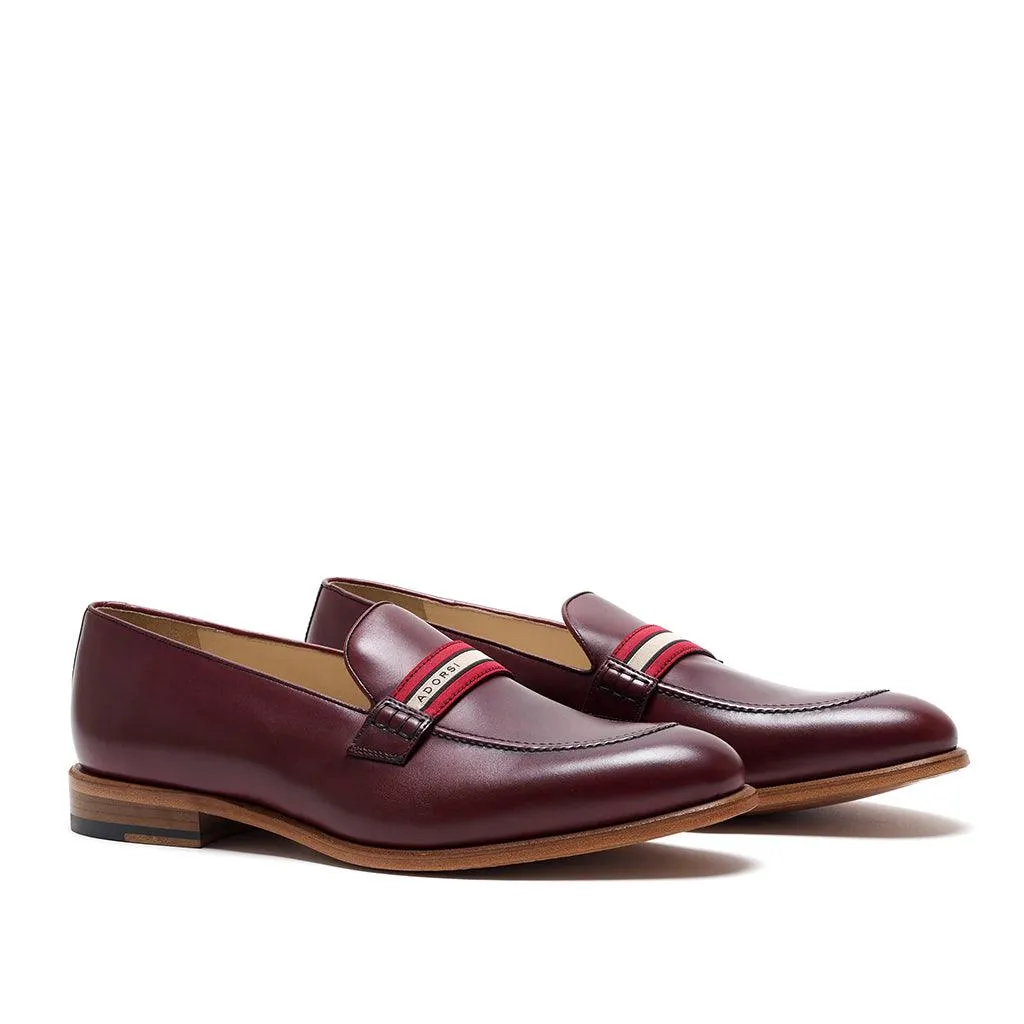 Heeled Penny Loafers Burgundy Calf Web Stripe Loafer