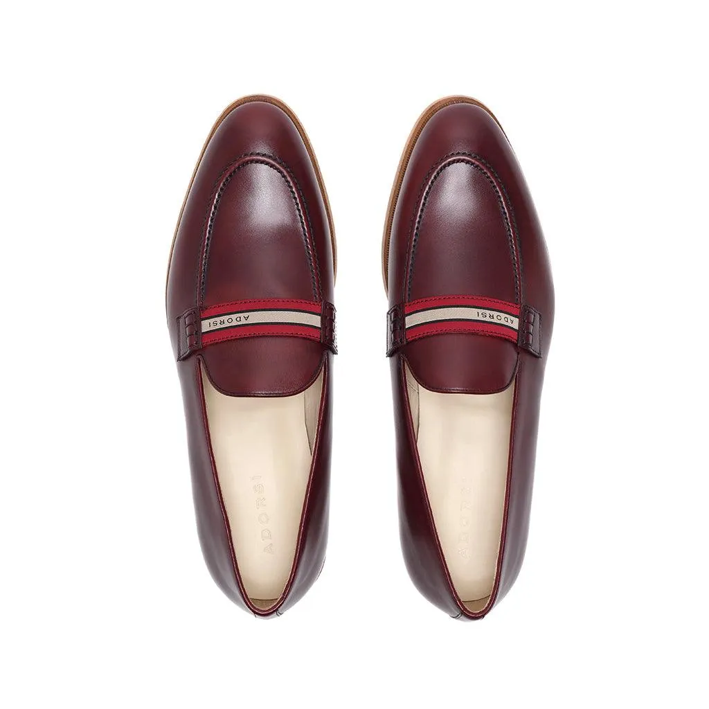 Burgundy Calf Web Stripe Loafer Leather Dress Loafers