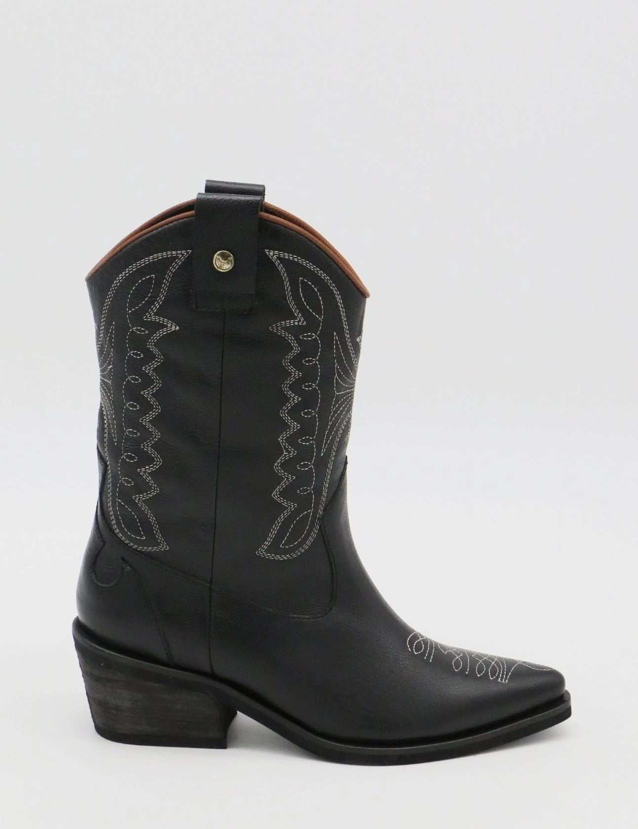 Unstoppable western cowboy boots in black leather womens shoes Ankle Boots Spring