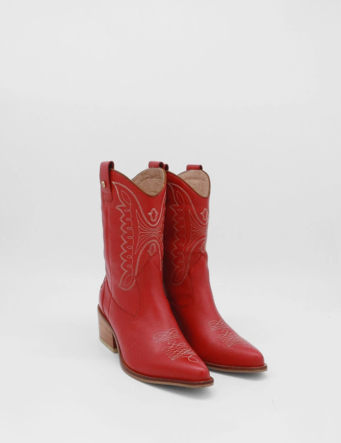 Unstoppable western cowboy boots in red leather womens shoes Square Toe Chunky Heel Ankle Boots