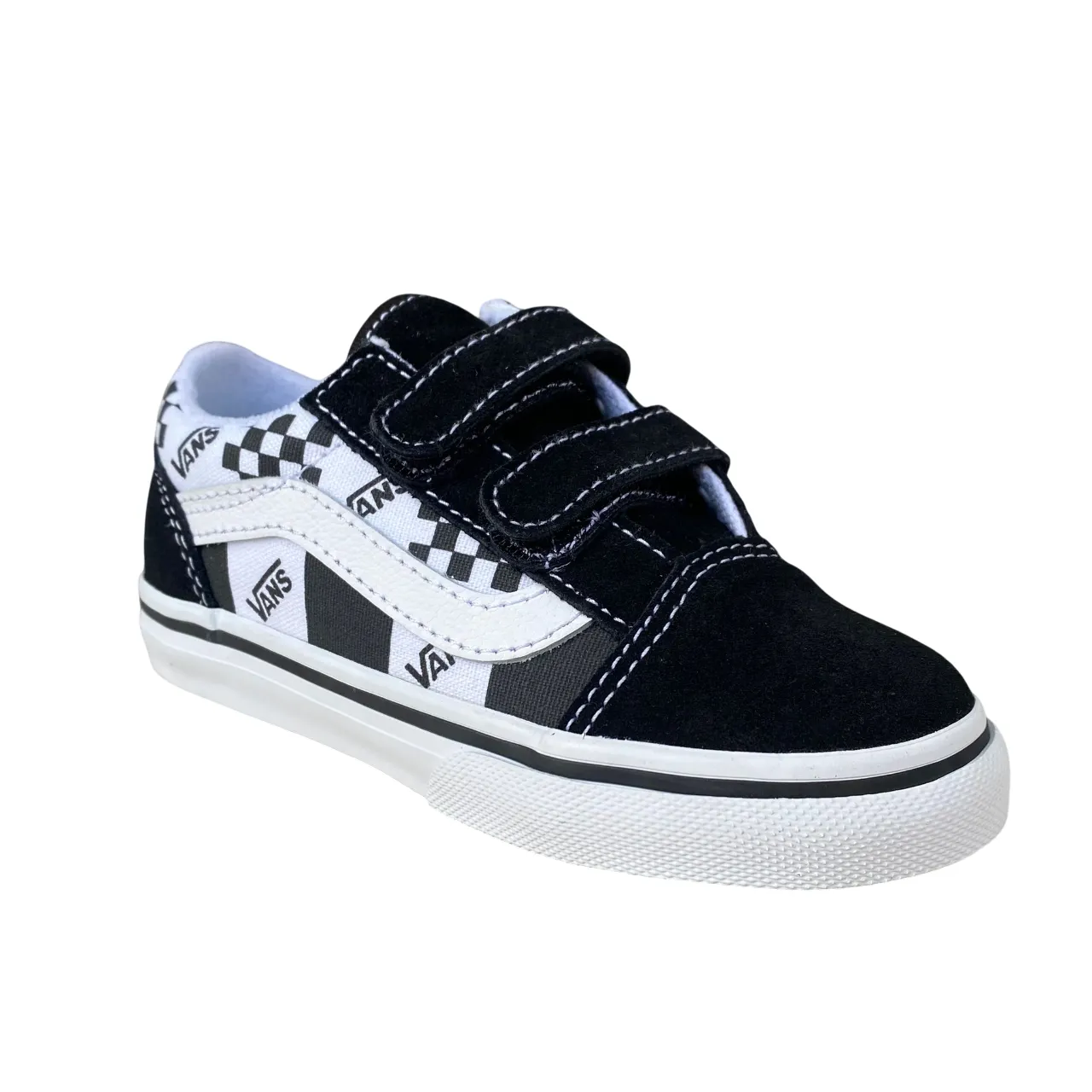 Vans scarpa sneakers da bambino con strappo Old Skool V VN0009RC6BT1 logo e quadratini nero-bianco Guess Sneakers