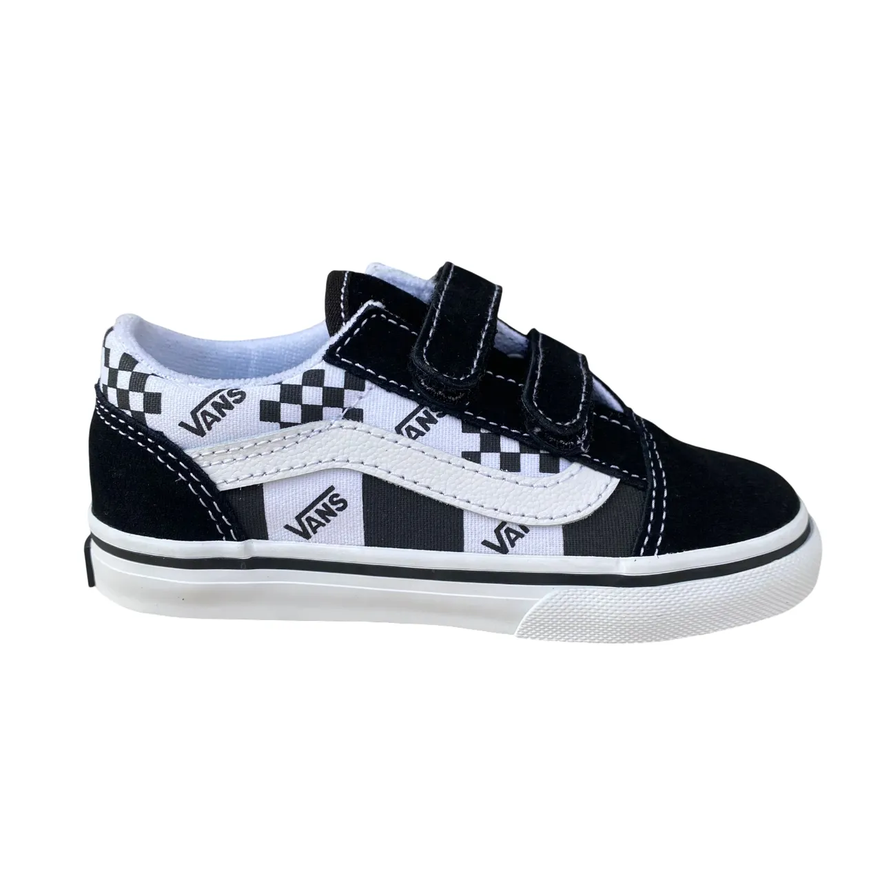 Jazz Sneakers Vans scarpa sneakers da bambino con strappo Old Skool V VN0009RC6BT1 logo e quadratini nero-bianco