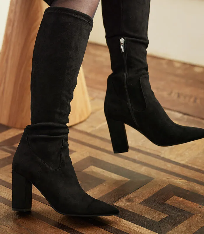 Vendme Fem Black Nylonstretch Suede Heels Dr Martens Industrial Steel Toe Boots