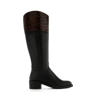 Thigh High Boots Chunky Heel Vendme Iris black with brown calfskin leather boots