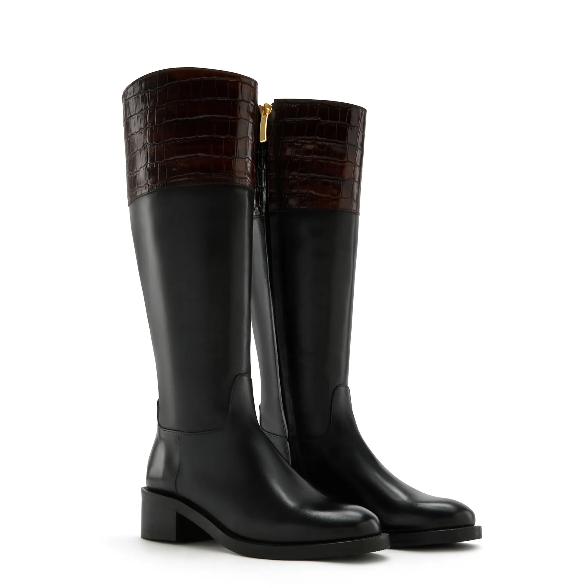 Widest Cowboy Boots Vendme Iris black with brown calfskin leather boots