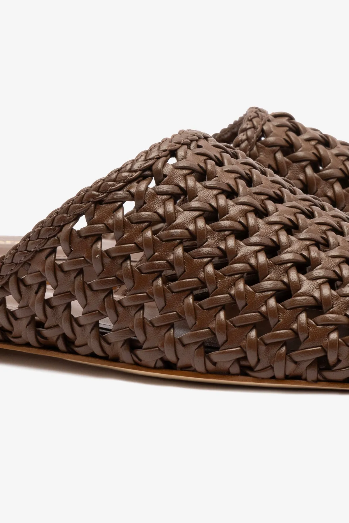 Evening Shoes Flats Venice Macrame Flat Mule In Burnt Umber Leather